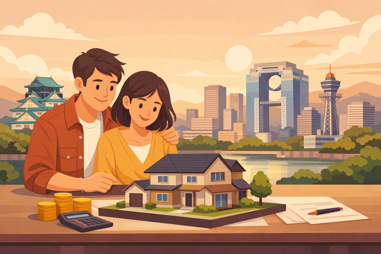 大阪府で住宅ローン(フラット35)を検討する夫婦のイメージ