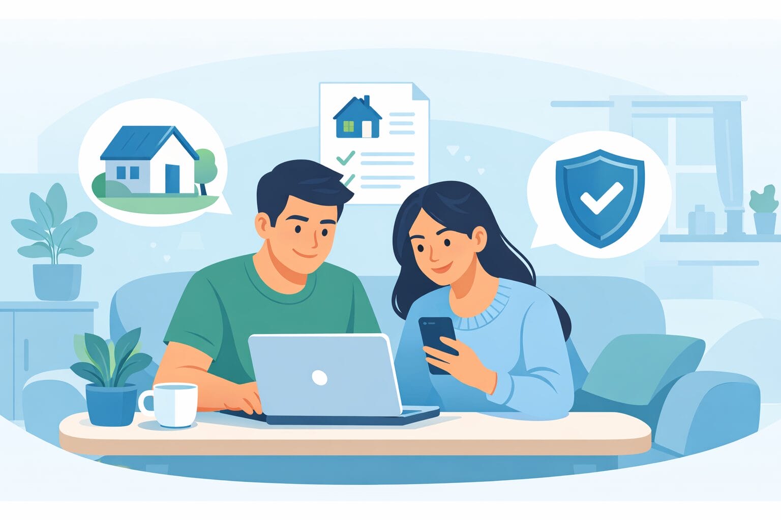 自宅からネット銀行の住宅ローンを申し込む夫婦のイメージ
