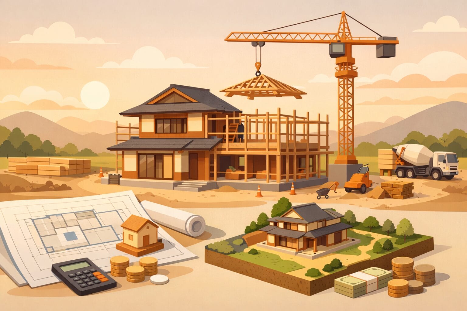 注文住宅の建築とつなぎ融資のイメージ