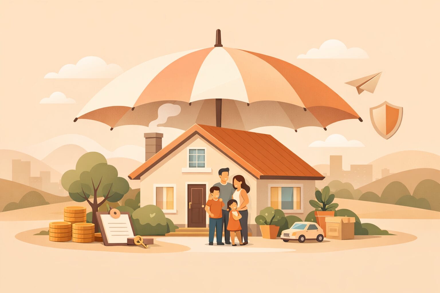 住宅ローンのリスクに備える家庭をイメージしたイラスト