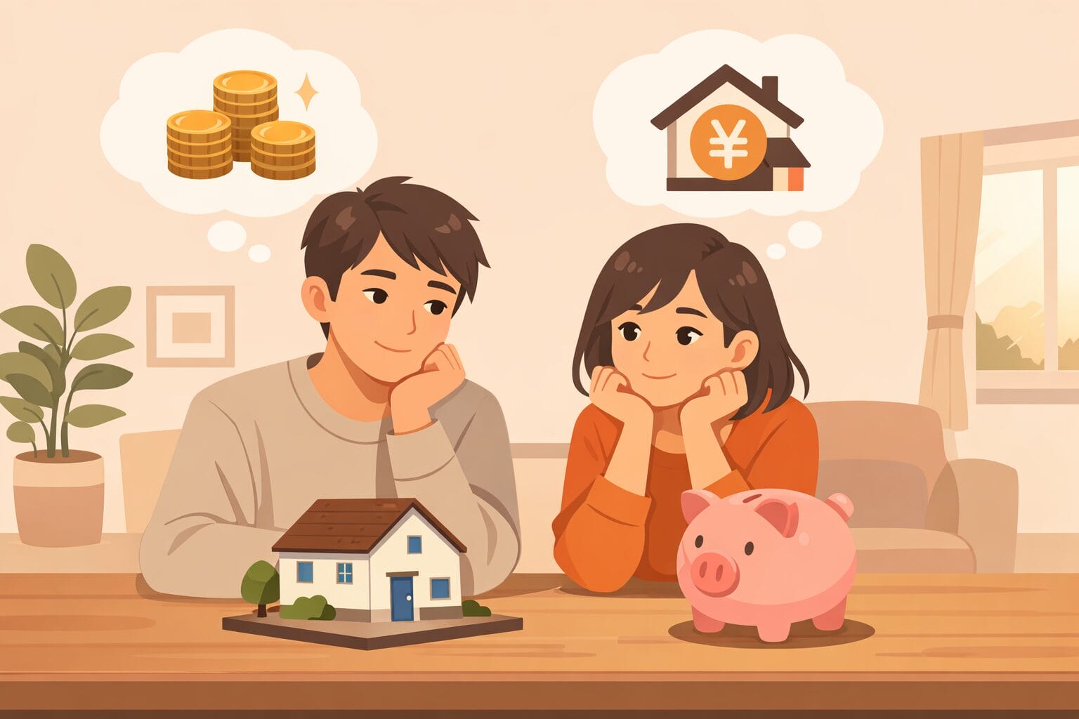 頭金と貯蓄を考えながらマイホーム購入を検討する夫婦のイメージ