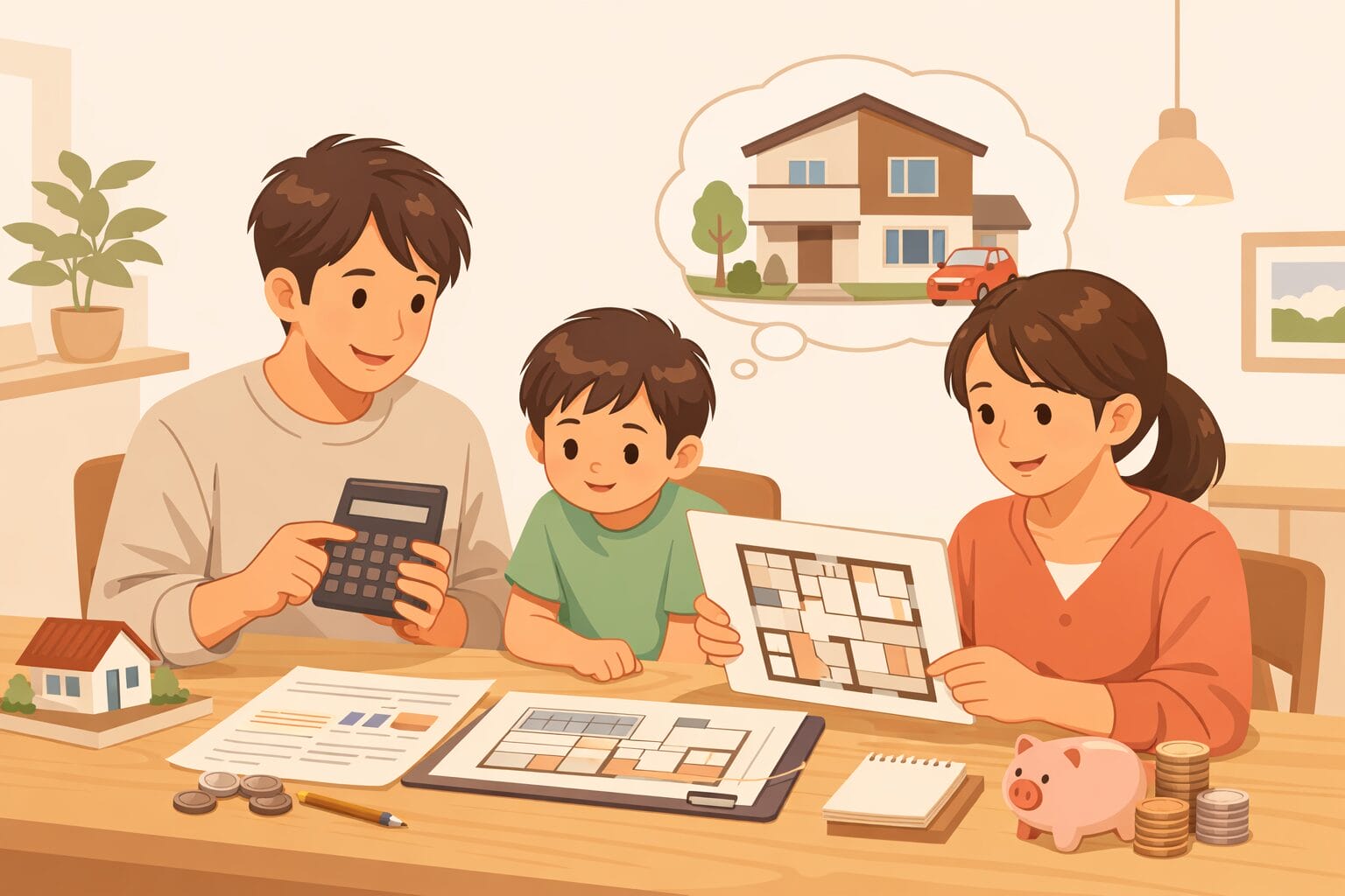 年収から住宅ローンの借入額を考える家族のイメージ
