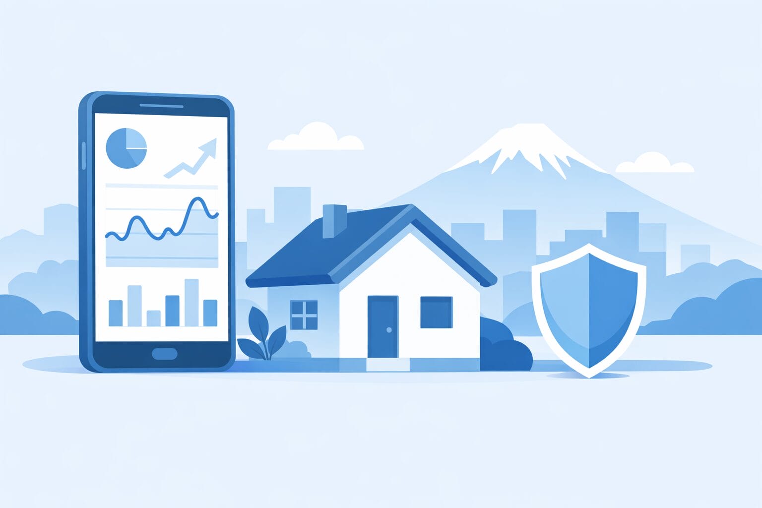 ネット銀行の住宅ローン金利と保障をイメージしたイラスト