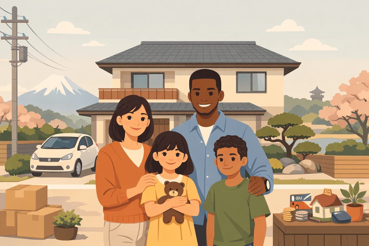 日本でマイホームを購入する外国人家族のイメージ