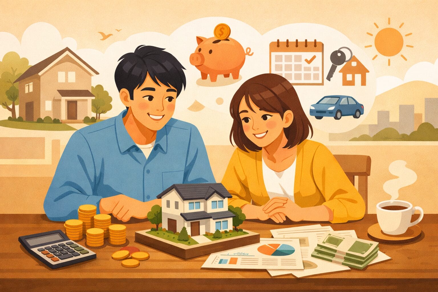 年収400万円台で住宅購入を計画する夫婦のイメージ
