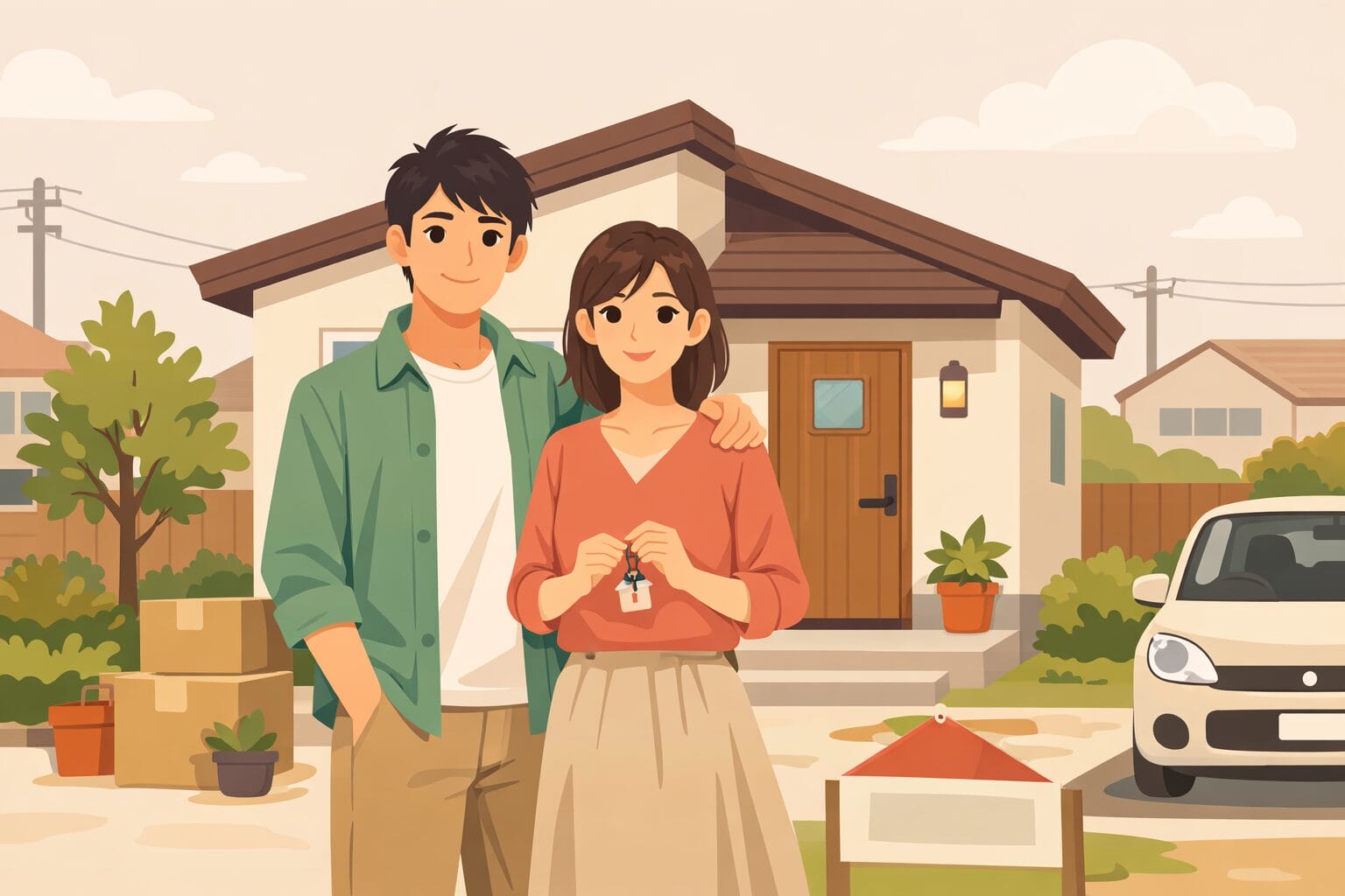 年収300万円台でマイホーム購入を検討する若い夫婦のイメージ