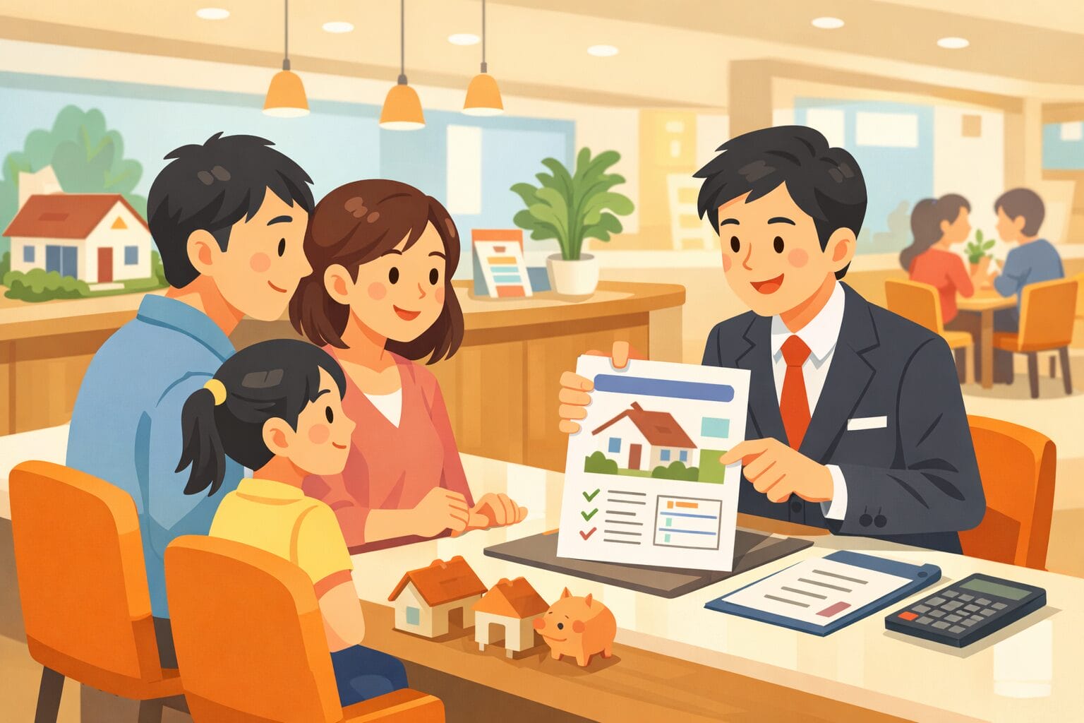 住宅ローンの審査を相談する家族のイメージ