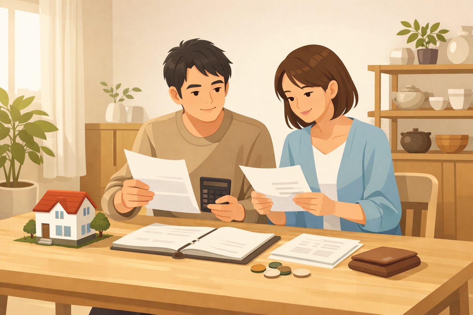 住宅ローンの借入額と年収を確認する夫婦のイメージ