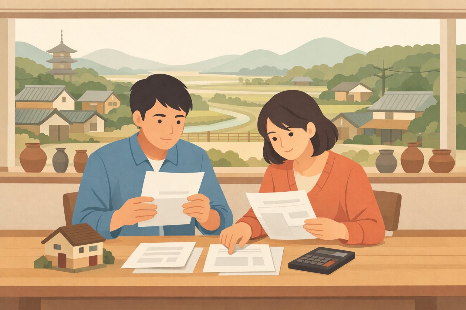 佐賀県でフラット35の借入先を比較検討する夫婦のイメージ