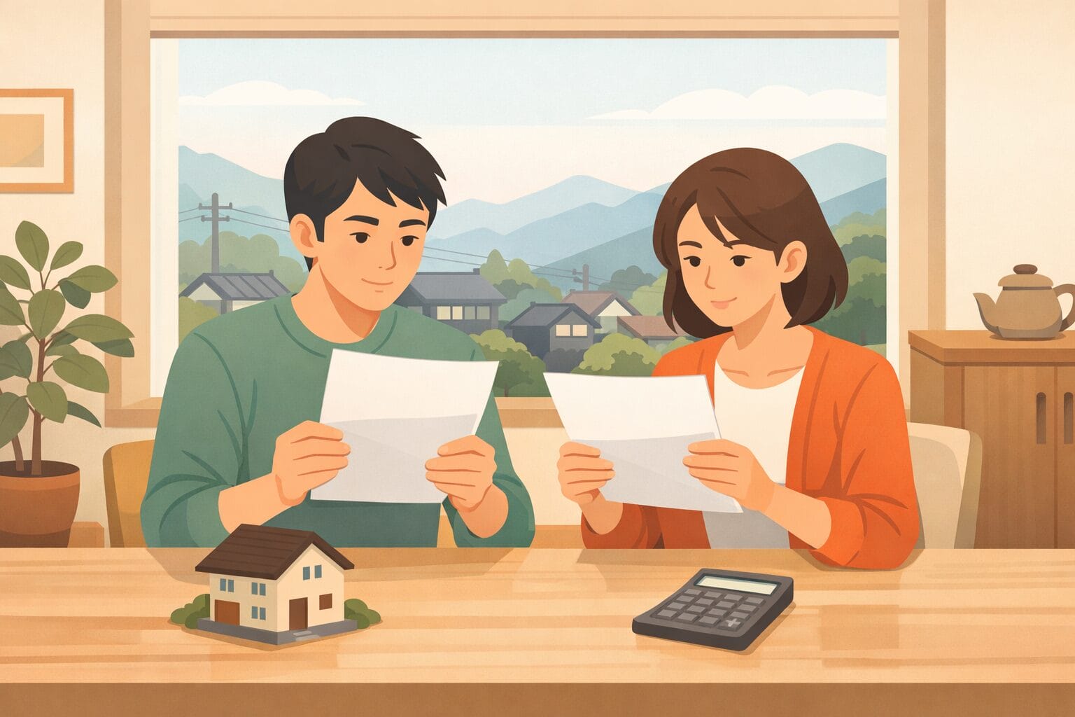 石川県でフラット35の借入先を比較検討する夫婦のイメージ