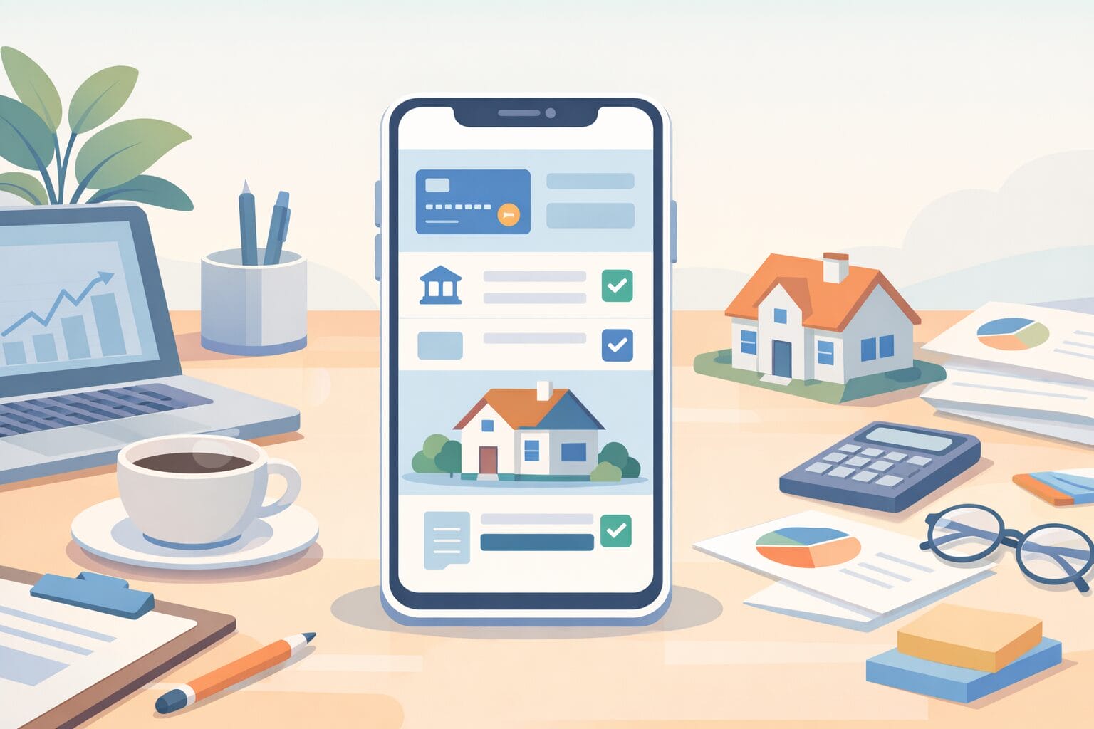 スマホで住宅ローンを申し込むネット銀行のイメージ