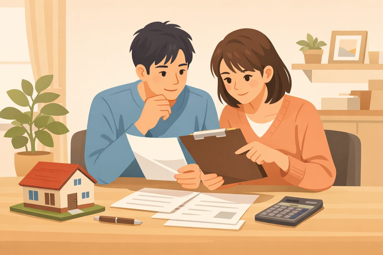 住宅ローンの審査書類を確認する夫婦のイメージ