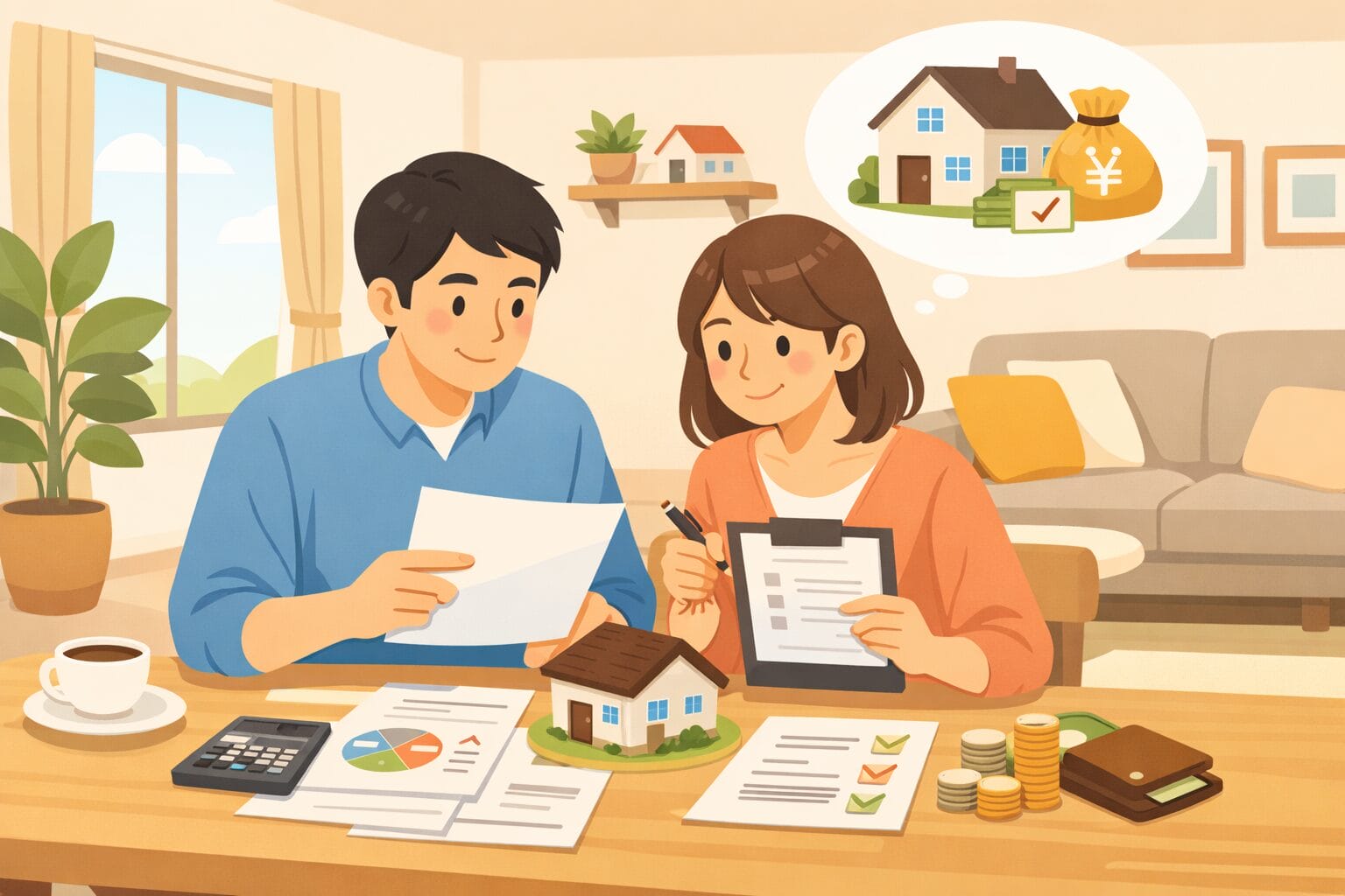 住宅取得の支援制度を確認する夫婦のイメージ