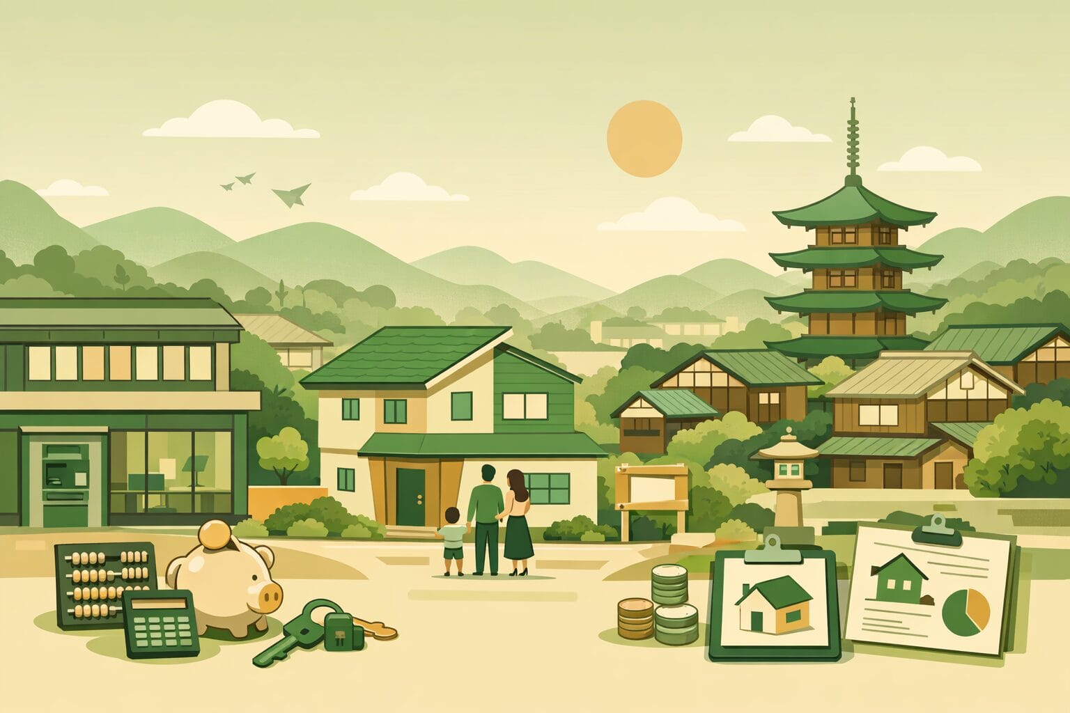 京都の街並みと住宅購入のイメージ
