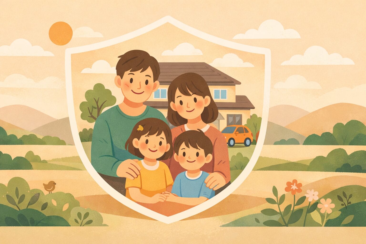 住宅ローンの団体信用生命保険で家族と住まいを守るイメージ