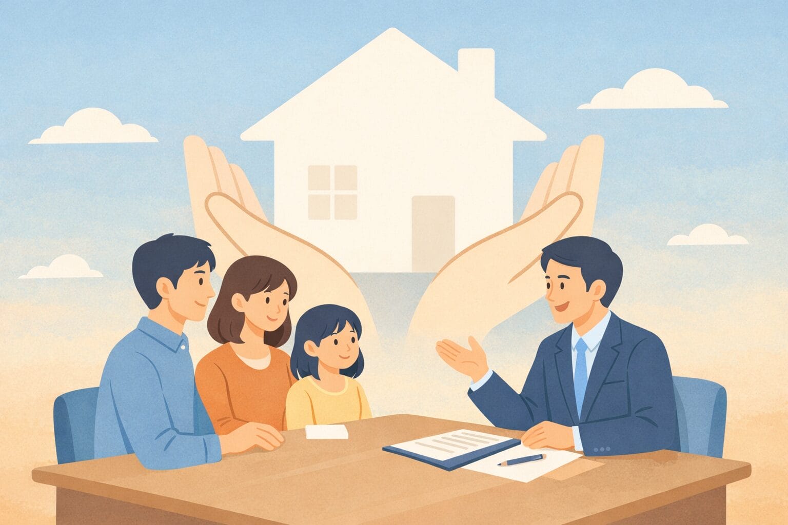 住宅ローンの返済相談をする家族のイメージ