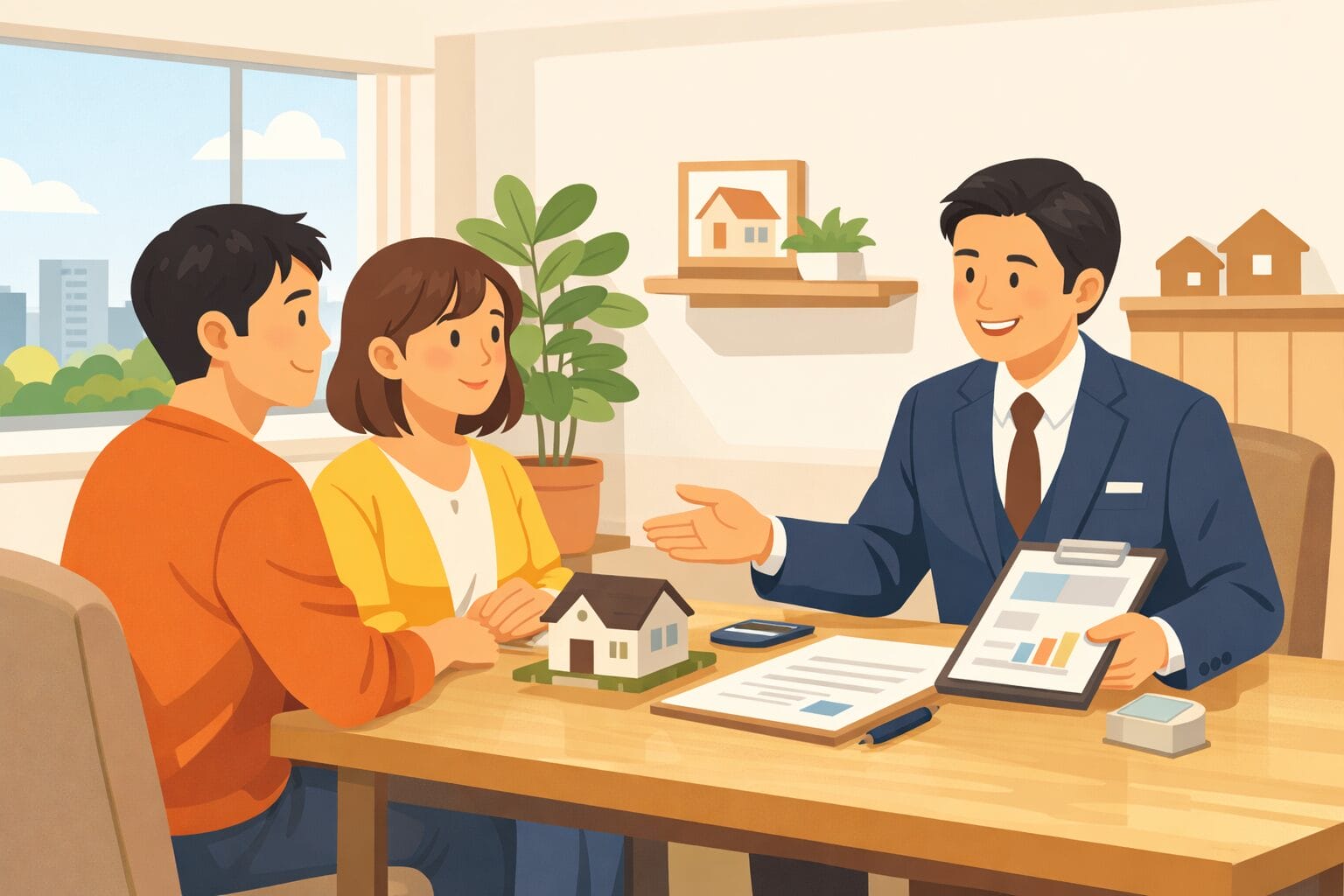 住宅ローンを担当者に相談する夫婦のイメージ
