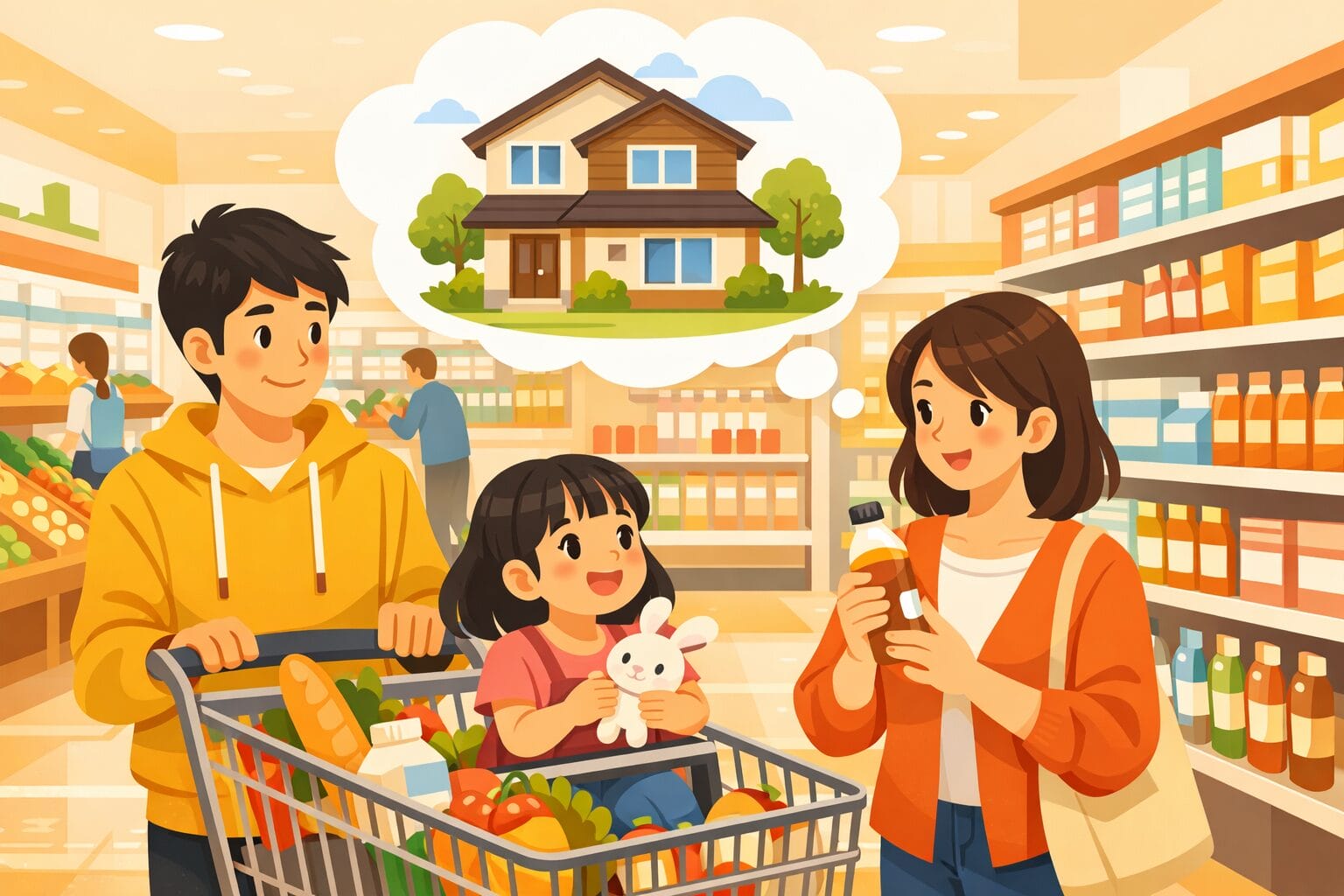 日々の買い物と住宅購入を考える家族のイメージ