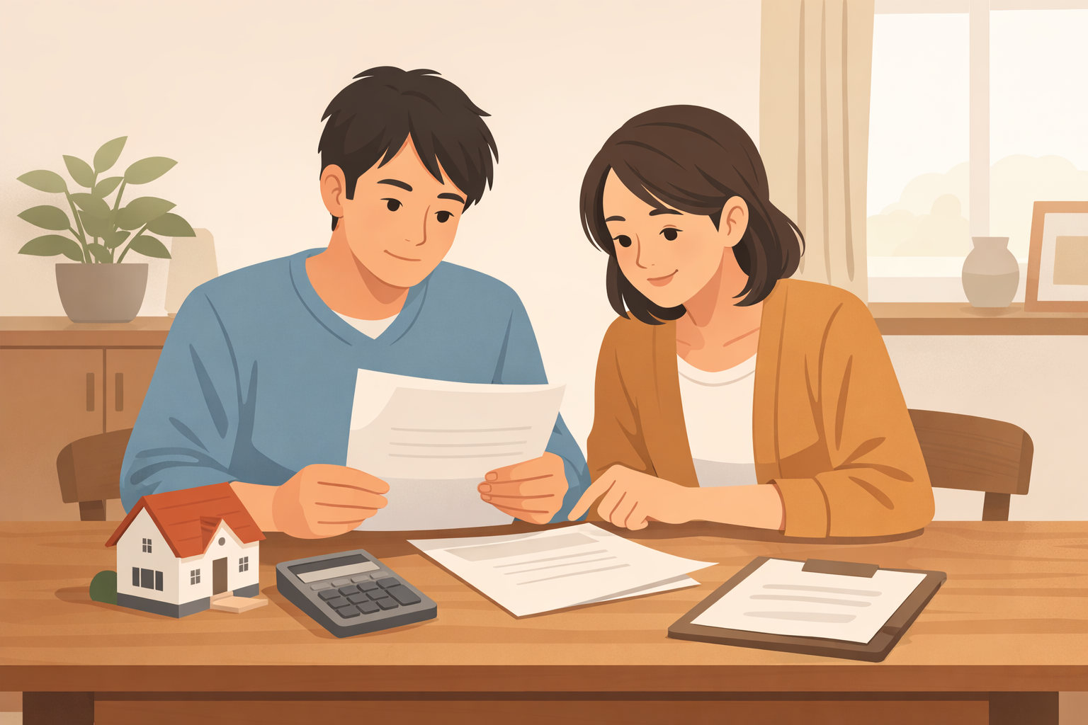 住宅ローンの審査書類を確認する夫婦のイメージ
