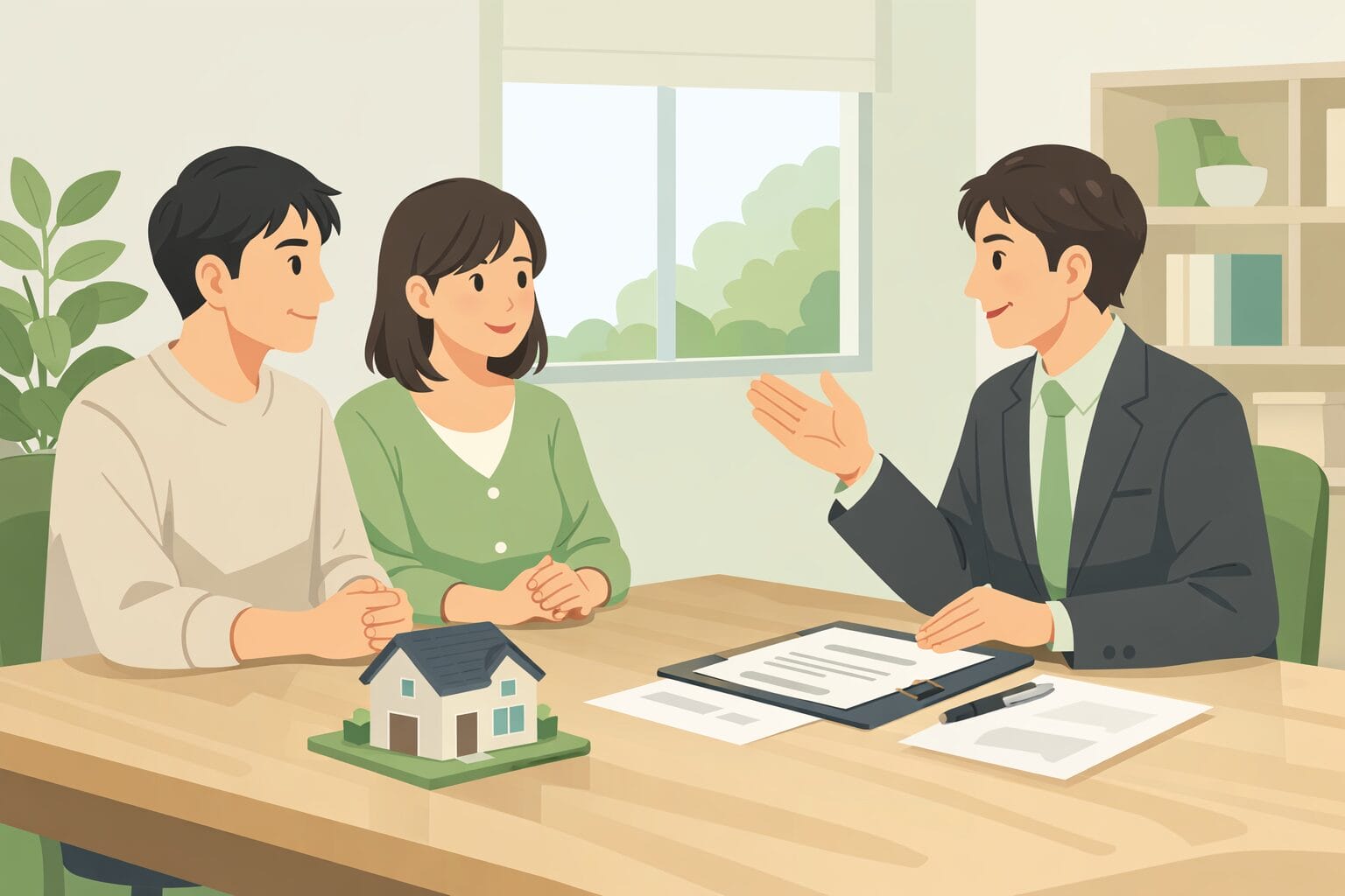 銀行の窓口で住宅ローンの相談をする夫婦のイメージ