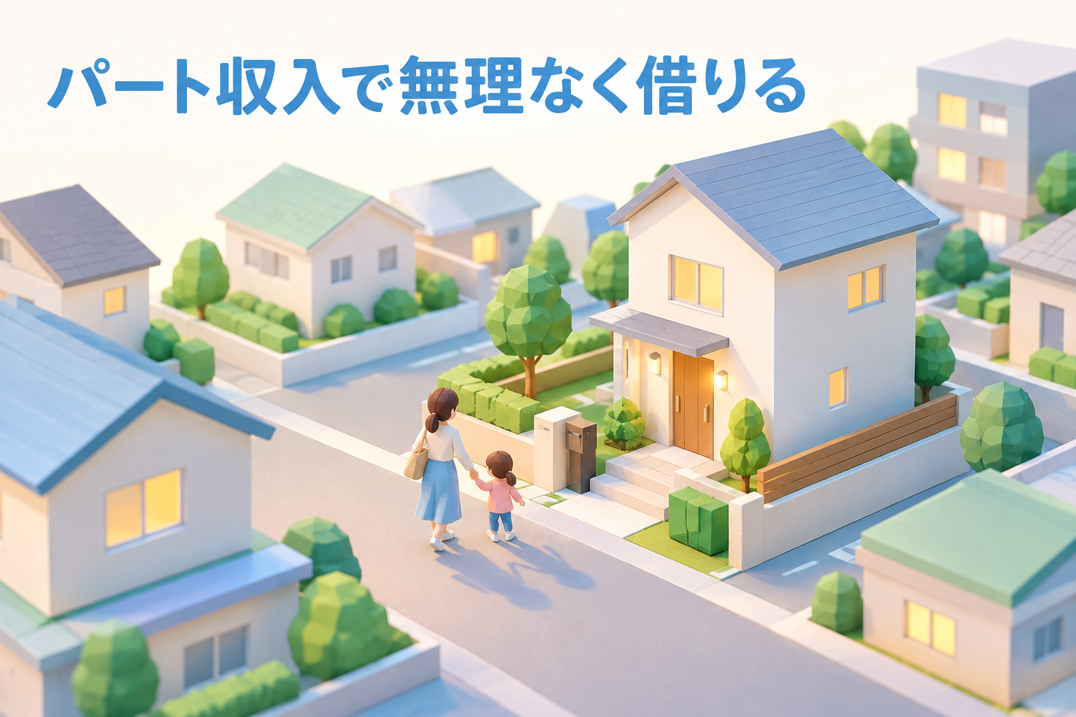 パート収入で住宅ローンを組んでマイホームを持つ家族のイメージ