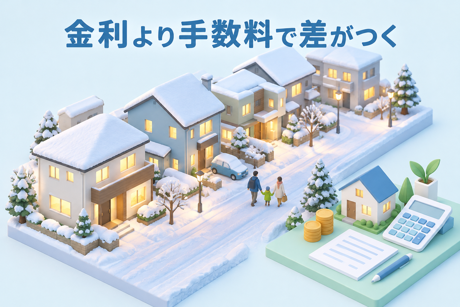 北海道の住宅街でフラット35を検討するイメージ