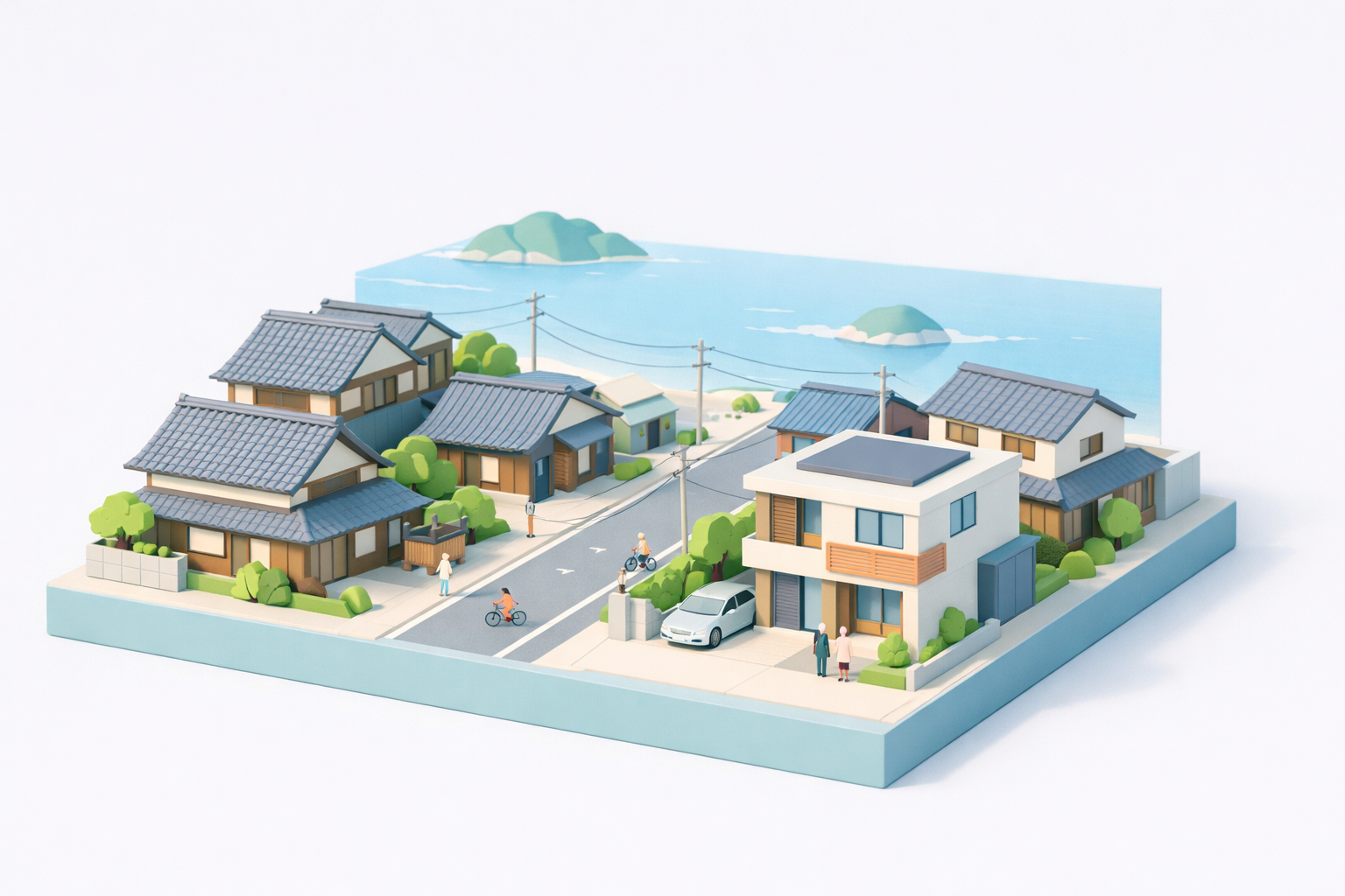 島根県の住宅街と新築住宅のイメージ