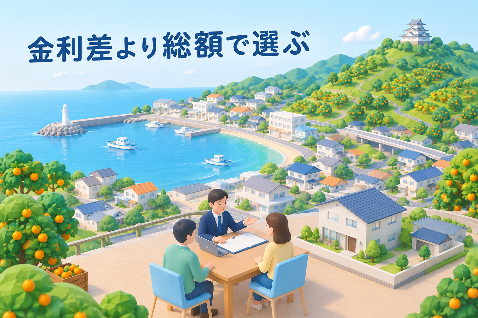 和歌山県の住宅地とフラット35の比較をイメージしたイラスト
