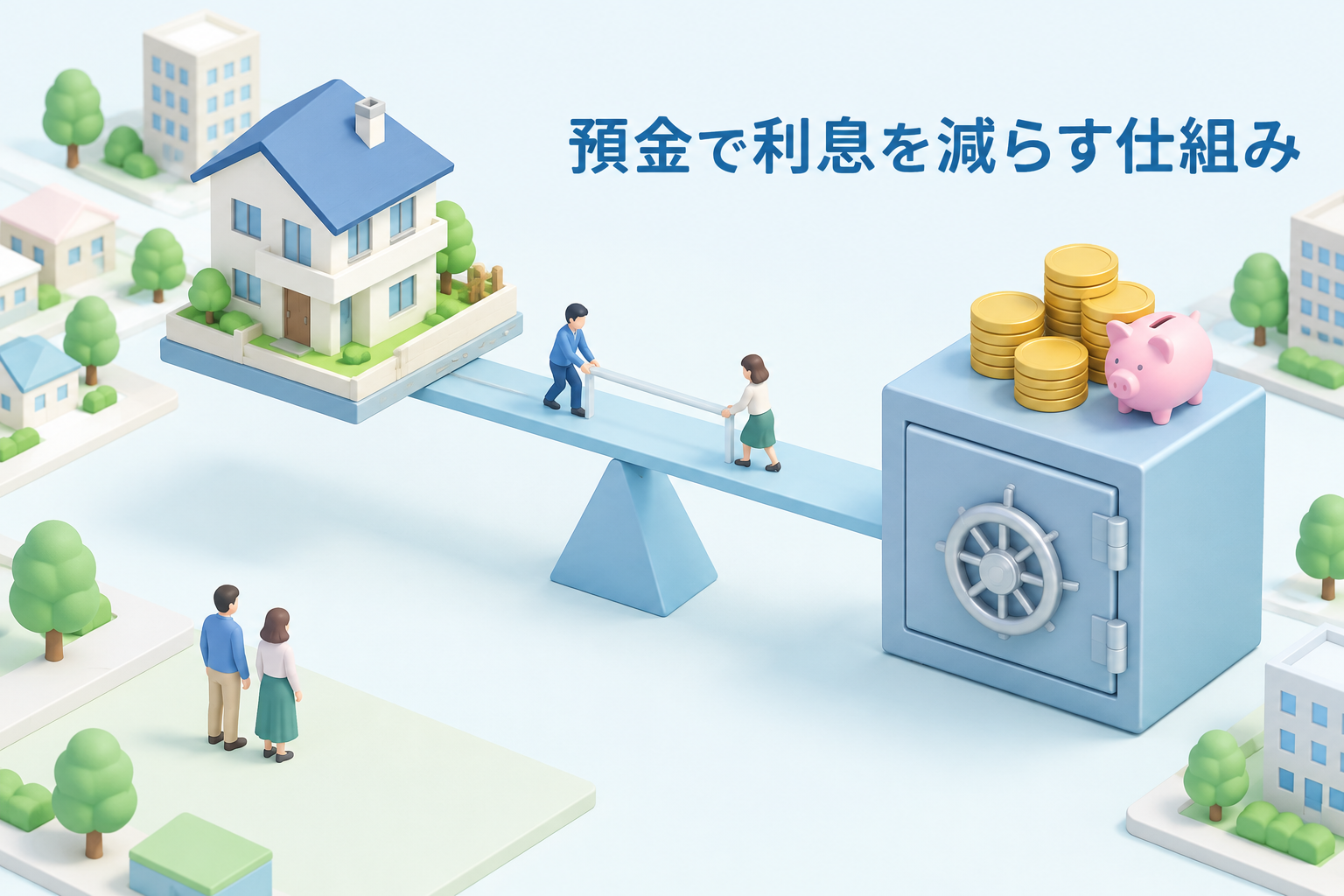 預金残高と住宅ローン残高の関係を表したイメージ